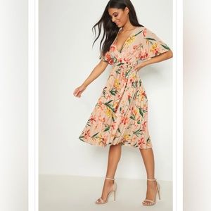 Pink Pleated Floral Dress